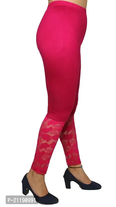 PINKSHELL Designer Mini Lace Legging for Women (Large, Magenta)-thumb3
