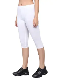 Pinkshell Plain Capri and Short Combo for Women Calf Length Capri Active Workout Running Trendy Cotton Lycra Capri and Slim fit Cycling Yoga Shorts (5XL, White(C)/White(S))-thumb1