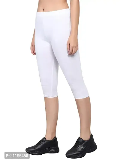 Pinkshell Plain Capri and Short Combo for Women Calf Length Capri Active Workout Running Trendy Cotton Lycra Capri and Slim fit Cycling Yoga Shorts (5XL, White(C)/White(S))-thumb2