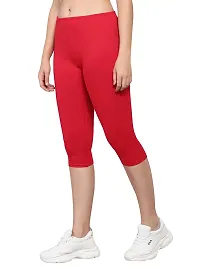 Pinkshell Plain Capri and Short Combo for Women Calf Length Capri Active Workout Running Trendy Cotton Lycra Capri and Slim fit Cycling Yoga Shorts (Small, RED(C)/White(S))-thumb4
