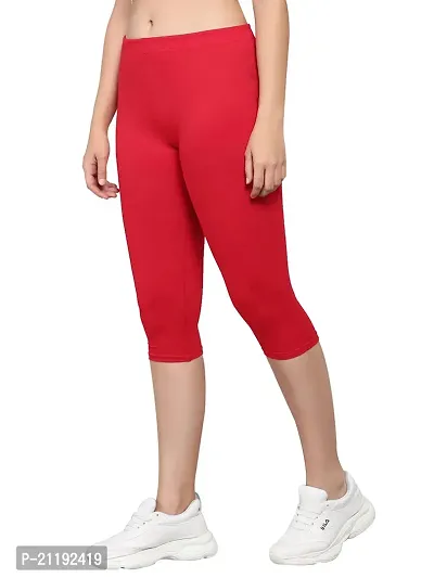 Pinkshell Plain Capri and Short Combo for Women Calf Length Capri Active Workout Running Trendy Cotton Lycra Capri and Slim fit Cycling Yoga Shorts (Small, RED(C)/White(S))-thumb5