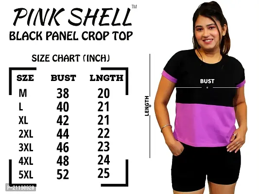 Pinkshell Women?s/Ladies/Girls Black Panel Crop top/Round Neck/Regular Fit T-Shirt, Half Sleeves Solid Crop top,Cotton Top, Cotton T-Shirt Plus Size Crop (2XL, Lavendar)-thumb5