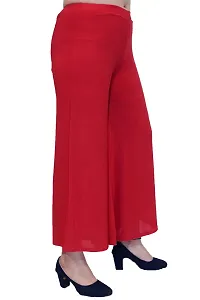 PINKSHELL Stylish Casual Wear Malai Lycra Flair Palazzo Plain/Shiney Wide Palazzo Different Color/Stretchable/Ankle Length Palazzo for Women, Ladies and Girls by Pink Shell (Large, RED)-thumb2