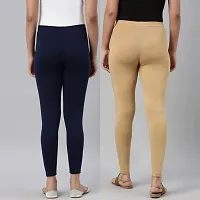 PINKSHELL Women?S Straight FIT Ankle Length Colour Combos Legging Elegant Women Solid Cotton Lycra Super Quality Ankle Length Legging Combo Leggings (Medium, Navy/Beige)-thumb2