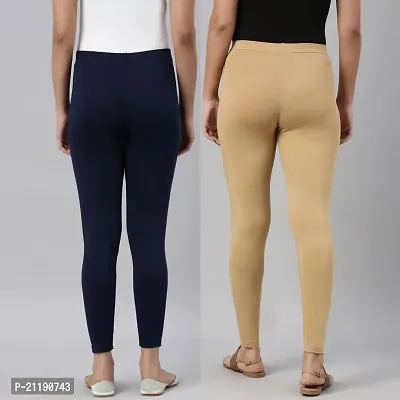 PINKSHELL Women?S Straight FIT Ankle Length Colour Combos Legging Elegant Women Solid Cotton Lycra Super Quality Ankle Length Legging Combo Leggings (Medium, Navy/Beige)-thumb3