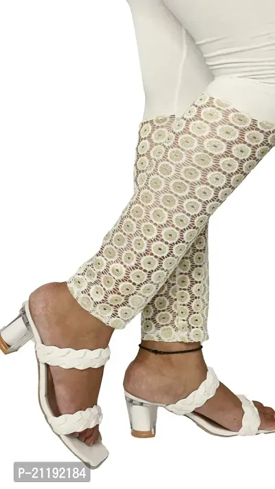 PINKSHELL Elegant Zari Lace Legging for Womens (L, White)-thumb5