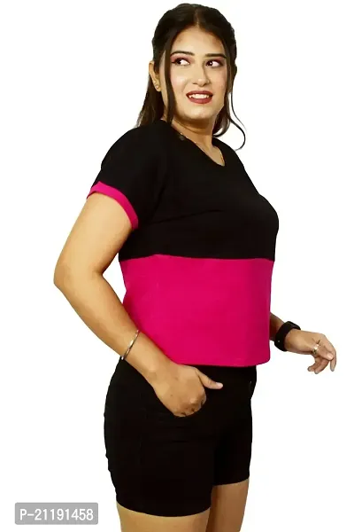 Pinkshell Women?s/Ladies/Girls Black Panel Crop top/Round Neck/Regular Fit T-Shirt, Half Sleeves Solid Crop top,Cotton Top, Cotton T-Shirt Plus Size Crop (3XL, Magenta)-thumb5