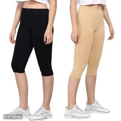 Buy PINKSHELL Plain Capri Colour Combos for Women Calf Length Capri Active  Workout Running Trendy Cotton Lycra Capri Slim fit Three Fourth Capri (XXL,  Black/Beige) Online In India At Discounted Prices