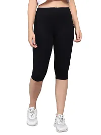 Pinkshell Plain Capri and Short Combo for Women Calf Length Capri Active Workout Running Trendy Cotton Lycra Capri and Slim fit Cycling Yoga Shorts (XL, Black(C)/Navy(S))-thumb1