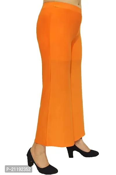 PINKSHELL Stylish Casual Wear Malai Lycra Flair Palazzo Plain/Shiney Wide Palazzo Different Color/Stretchable/Ankle Length Palazzo for Women, Ladies and Girls by Pink Shell (XL, Orange)-thumb3