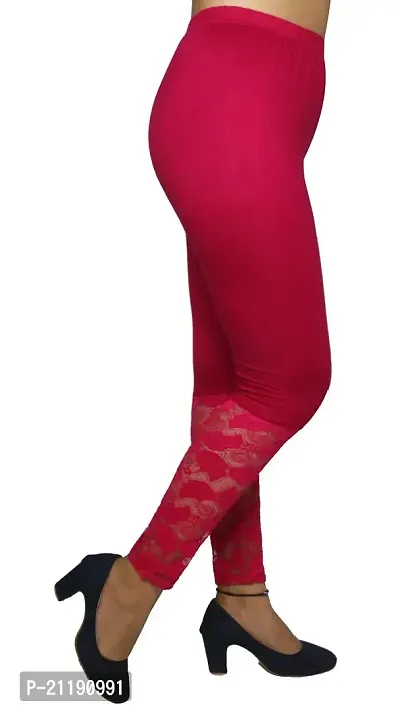 PINKSHELL Designer Mini Lace Legging for Women (Large, Magenta)-thumb0