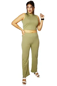 PINKSHELL Ribbed Turtle neck Crop and Bottom Set for Girls (M, MINT GREEN)-thumb2