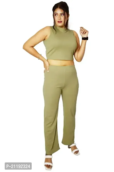 PINKSHELL Ribbed Turtle neck Crop and Bottom Set for Girls (M, MINT GREEN)-thumb3