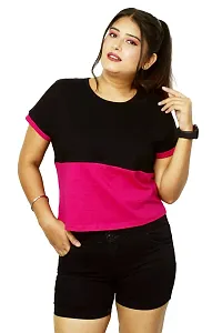 Pinkshell Women?s/Ladies/Girls Black Panel Crop top/Round Neck/Regular Fit T-Shirt, Half Sleeves Solid Crop top,Cotton Top, Cotton T-Shirt Plus Size Crop (3XL, Magenta)-thumb2