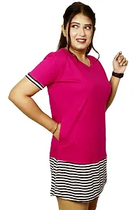 Pinkshell Women?s/Ladies/Girls Long Stripe Panel Polo T-Shirt, Round Neck Regular Fit/Side Pocket/Side Slit/Half Sleeves (4XL, Magenta)-thumb4