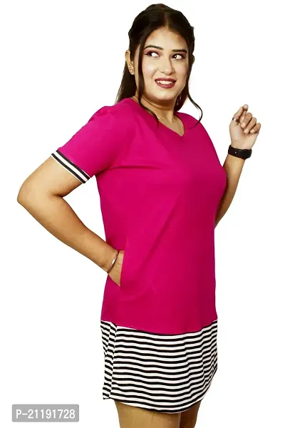 Pinkshell Women?s/Ladies/Girls Long Stripe Panel Polo T-Shirt, Round Neck Regular Fit/Side Pocket/Side Slit/Half Sleeves (4XL, Magenta)-thumb5