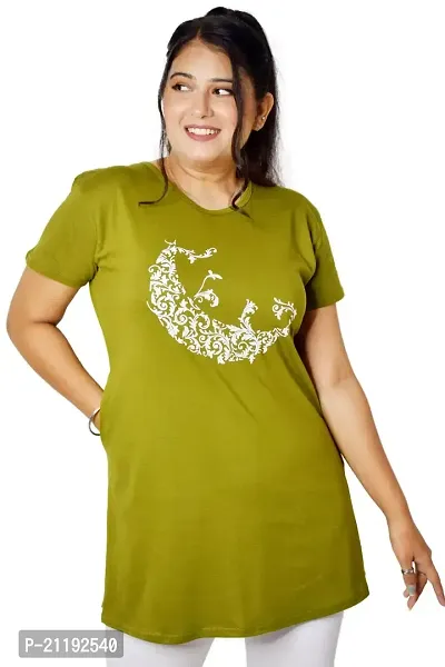 PINKSHELL Moon Printed Polo T-Shirt for Women (Medium, Olive)-thumb4