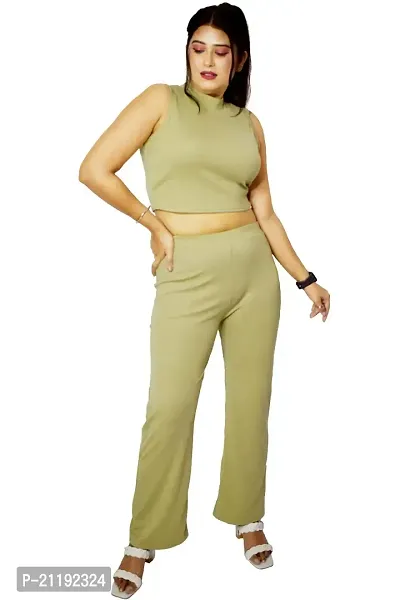 PINKSHELL Ribbed Turtle neck Crop and Bottom Set for Girls (M, MINT GREEN)-thumb0
