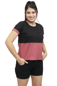 Pinkshell Women?s/Ladies/Girls Black Panel Crop top/Round Neck/Regular Fit T-Shirt, Half Sleeves Solid Crop top,Cotton Top, Cotton T-Shirt Plus Size Crop (3XL, Rosewood)-thumb4