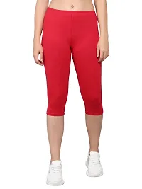 Pinkshell Plain Capri and Short Combo for Women Calf Length Capri Active Workout Running Trendy Cotton Lycra Capri and Slim fit Cycling Yoga Shorts (2XL, RED(C)/Black(S))-thumb1