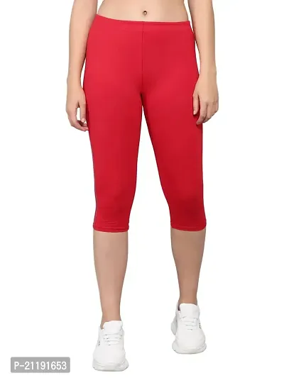 Pinkshell Plain Capri and Short Combo for Women Calf Length Capri Active Workout Running Trendy Cotton Lycra Capri and Slim fit Cycling Yoga Shorts (2XL, RED(C)/Black(S))-thumb2