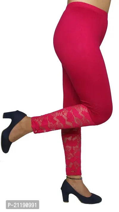 PINKSHELL Designer Mini Lace Legging for Women (Large, Magenta)-thumb2