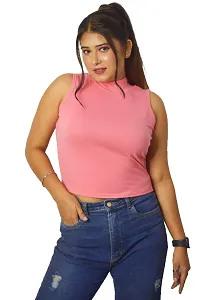 PINKSHELL Turtle Neck Ribbed Long Crop Top (M, Pink)-thumb4