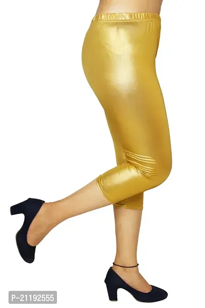 PINKSHELL Women Glittery Shimmer Foil Capri (4XL, Bright Golden)