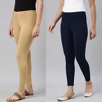 PINKSHELL Women?S Straight FIT Ankle Length Colour Combos Legging Elegant Women Solid Cotton Lycra Super Quality Ankle Length Legging Combo Leggings (Medium, Navy/Beige)-thumb1