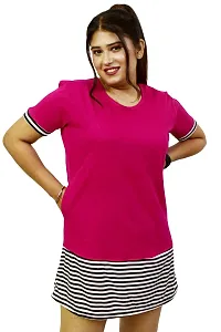 Pinkshell Women?s/Ladies/Girls Long Stripe Panel Polo T-Shirt, Round Neck Regular Fit/Side Pocket/Side Slit/Half Sleeves (4XL, Magenta)-thumb3