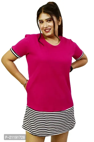 Pinkshell Women?s/Ladies/Girls Long Stripe Panel Polo T-Shirt, Round Neck Regular Fit/Side Pocket/Side Slit/Half Sleeves (4XL, Magenta)-thumb4