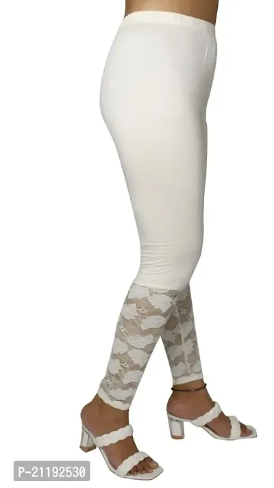 Women's Cotton Spandex Legging Lace Inset at Bottom Hem