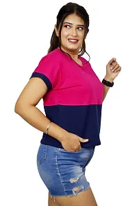 Pinkshell Women?s/Ladies/Girls Black Panel Crop top/Round Neck/Regular Fit T-Shirt, Half Sleeves Solid Crop top,Cotton Top, Cotton T-Shirt Plus Size Crop (2XL, Navy Blue)-thumb3