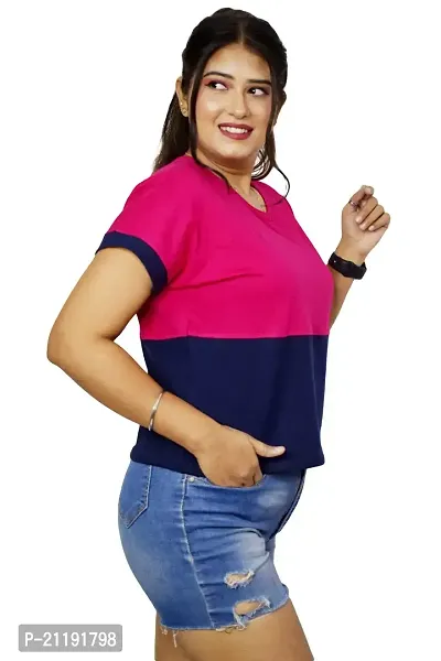 Pinkshell Women?s/Ladies/Girls Black Panel Crop top/Round Neck/Regular Fit T-Shirt, Half Sleeves Solid Crop top,Cotton Top, Cotton T-Shirt Plus Size Crop (2XL, Navy Blue)-thumb4