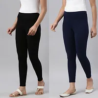 PINKSHELL Women?S Straight FIT Ankle Length Colour Combos Legging Elegant Women Solid Cotton Lycra Super Quality Ankle Length Legging Combo Leggings (Large, Black/Navy)-thumb2