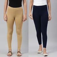 PINKSHELL Women?S Straight FIT Ankle Length Colour Combos Legging Elegant Women Solid Cotton Lycra Super Quality Ankle Length Legging Combo Leggings (Medium, Navy/Beige)-thumb3