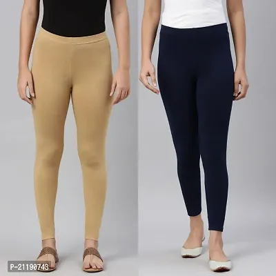 PINKSHELL Women?S Straight FIT Ankle Length Colour Combos Legging Elegant Women Solid Cotton Lycra Super Quality Ankle Length Legging Combo Leggings (Medium, Navy/Beige)-thumb4