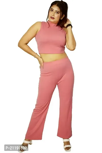 PINKSHELL Ribbed Turtle neck Crop and Bottom Set for Girls (XS, PINK)-thumb0