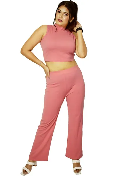 PINKSHELL Ribbed Turtle neck Crop and Bottom Set for Girls