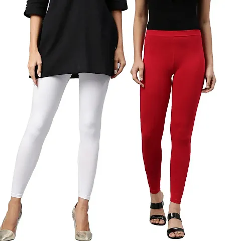 Stylish Cotton Lycra Solid Leggings For Women - Pack Of 2