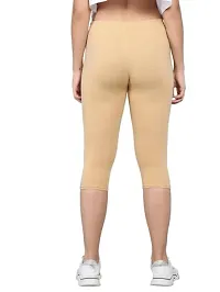 Pinkshell Plain Capri and Short Combo for Women Calf Length Capri Active Workout Running Trendy Cotton Lycra Capri and Slim fit Cycling Yoga Shorts (Medium, Beige(C)/White(S))-thumb4