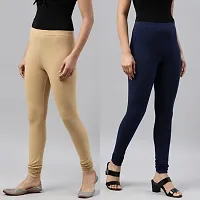 PINKSHELL wear Leggings Colour Combo Churidar Leggings for Women Cotton Lycra Leggings dailchuridar Solid Slim fit Pajami Ethnic Lower Occasional Leggings (4XL, Navy/Beige)-thumb2