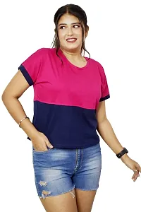 Pinkshell Women?s/Ladies/Girls Black Panel Crop top/Round Neck/Regular Fit T-Shirt, Half Sleeves Solid Crop top,Cotton Top, Cotton T-Shirt Plus Size Crop (2XL, Navy Blue)-thumb2