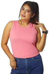 PINKSHELL Round Neck Long Crop Top (S, Pink)-thumb1