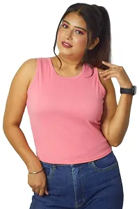 PINKSHELL Round Neck Long Crop Top (S, Pink)-thumb2