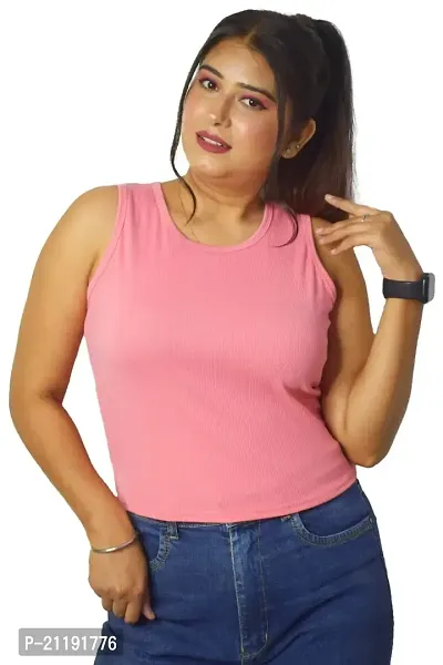 PINKSHELL Round Neck Long Crop Top (S, Pink)-thumb2