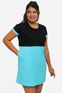 Pinkshell Women?s/Ladies/Girls Long Two Colour Polo Round Neck Regular Fit/Side Slit/Half Sleeves Solid Different Color/Dress Night Wear Long Cotton Top, T-Shirt Plus Size (8XL, Blue)-thumb4