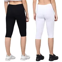 PINKSHELL Plain Capri Colour Combos for Women Calf Length Capri Active Workout Running Trendy Cotton Lycra Capri Slim fit Three Fourth Capri (Medium, Black/White)-thumb2