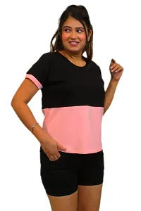 Pinkshell Women?s/Ladies/Girls Black Panel Crop top/Round Neck/Regular Fit T-Shirt, Half Sleeves Solid Crop top,Cotton Top, Cotton T-Shirt Plus Size Crop (4XL, Pink)-thumb3