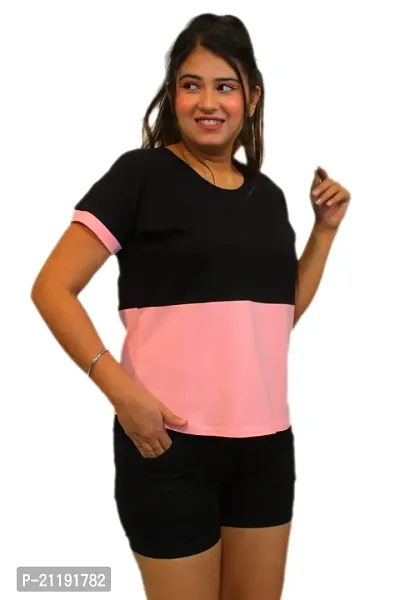 Pinkshell Women?s/Ladies/Girls Black Panel Crop top/Round Neck/Regular Fit T-Shirt, Half Sleeves Solid Crop top,Cotton Top, Cotton T-Shirt Plus Size Crop (4XL, Pink)-thumb4